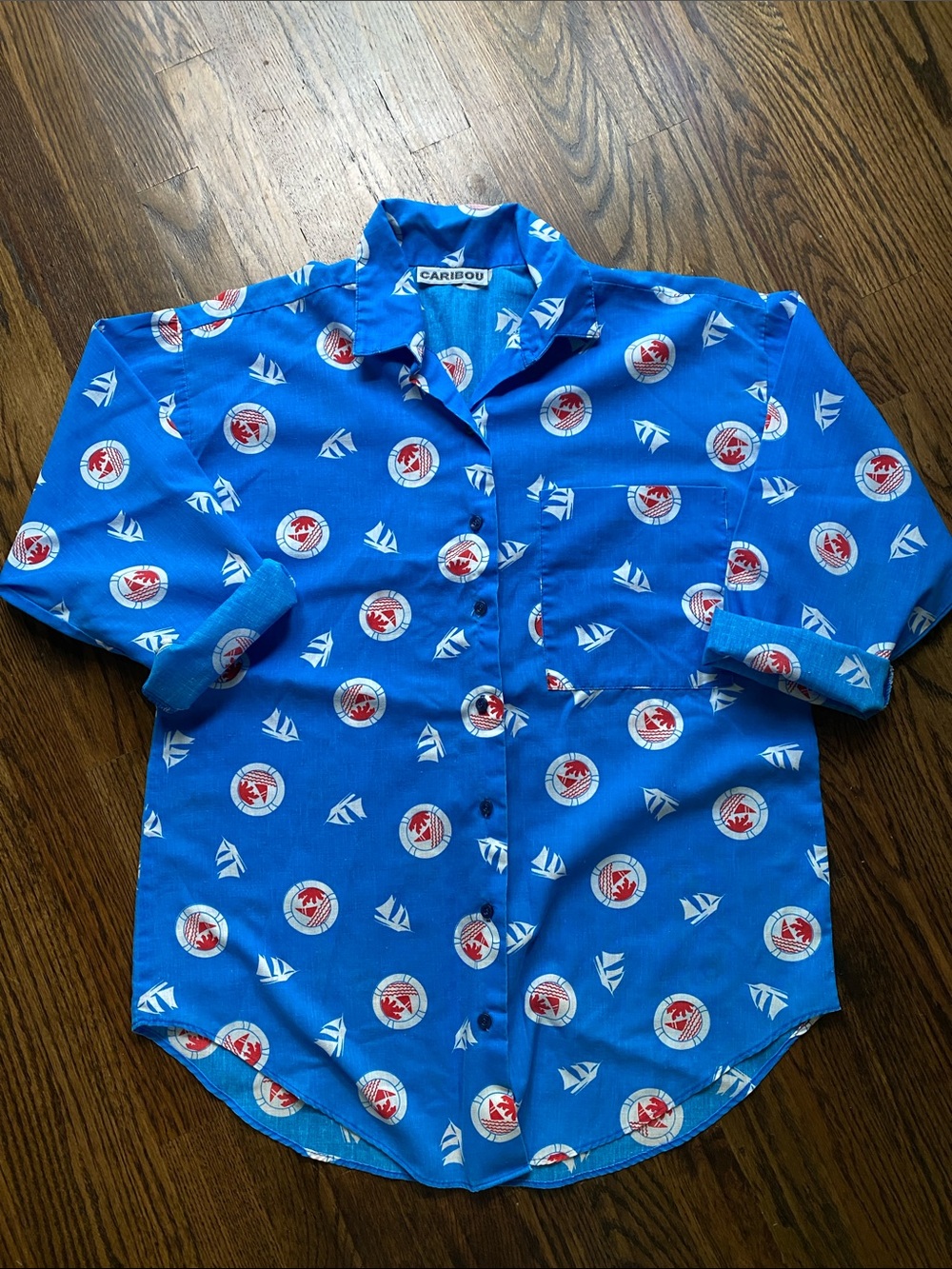 Vintage Red White and Blue Nautical Button-Up Shirt 4th of July Fourth of July